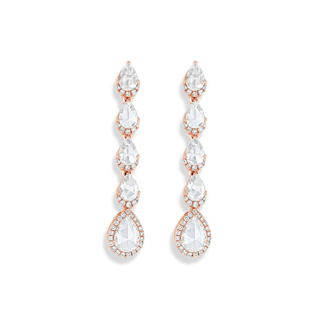 64facets rose cut pear shaped diamond droplet dangle earrings