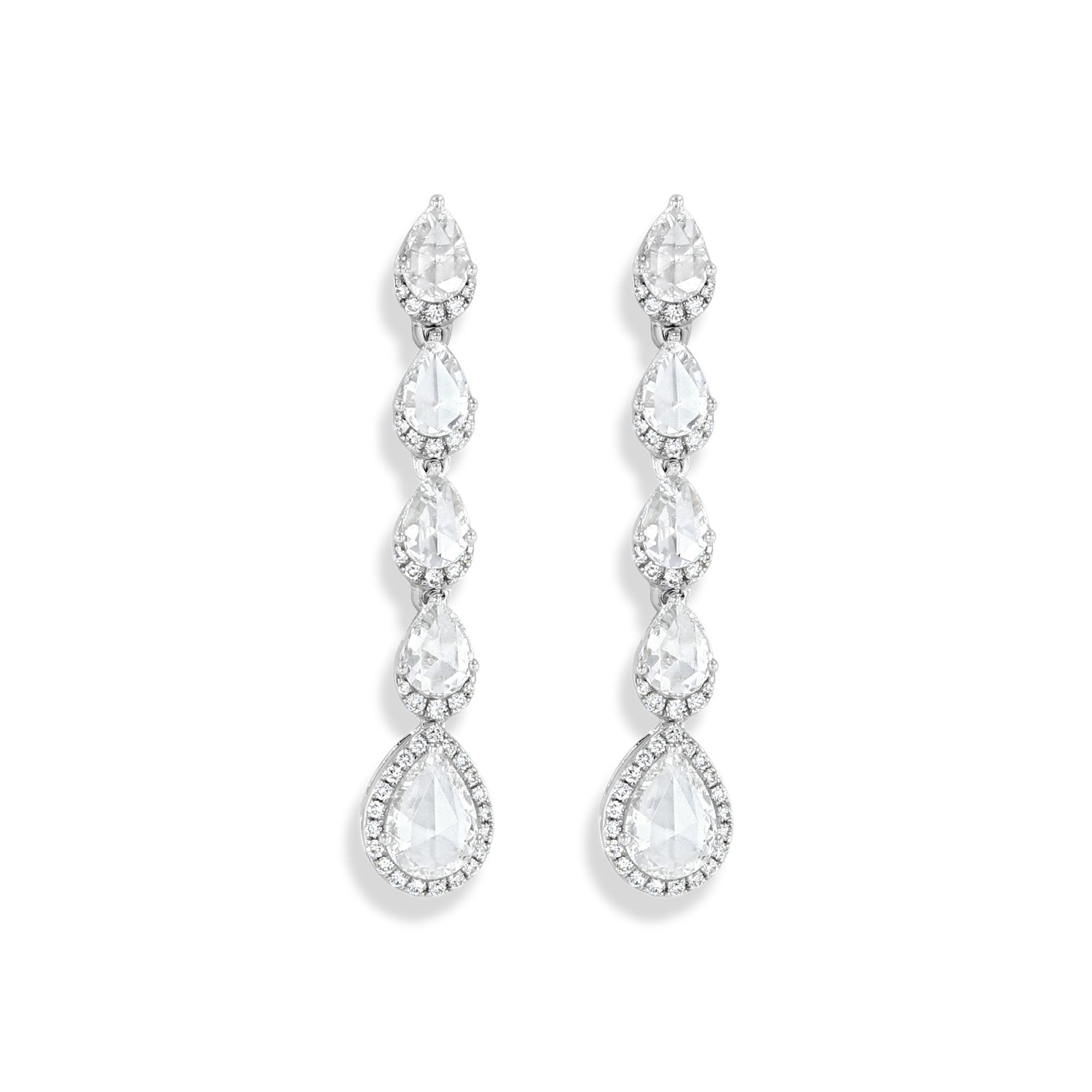Image of 64facets rose cut pear shaped diamond droplet dangle earrings