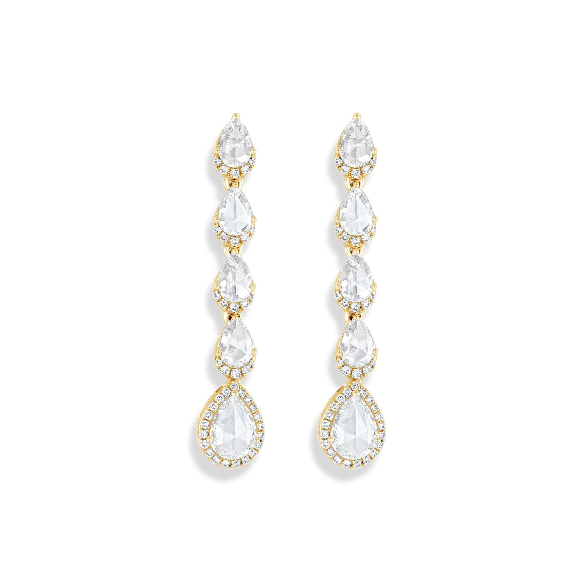 Image of 64facets rose cut pear shaped diamond droplet dangle earrings