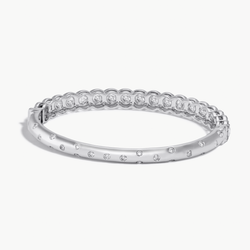 Image of Back Side of Oval Shaped Hinged Diamond Half-Bangle. Round rose-cut diamonds accented by round brilliant-cut diamonds on front-side, with pave diamonds spread out on the back-side. 18k White Gold. 