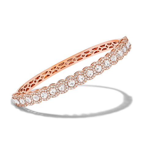 64Facets Scallop rose cut diamond bangle bracelet set in 18k white gold