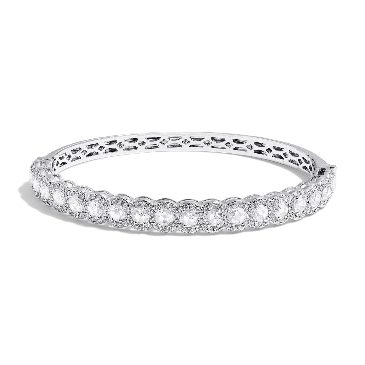 Image of 64Facets Scallop rose cut diamond bangle bracelet set in 18k white gold