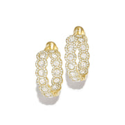 64Facets scallop rose cut diamond hoop earrings with pave diamond accents set in 18k gold