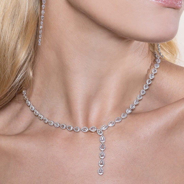 64facets diamond lariat tennis necklace set in 18k gold