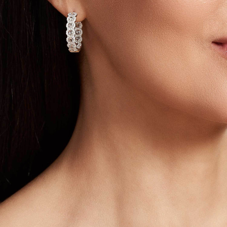 Scallop Diamond Mini Hoop Earrings. Round Rose-Cute Diamonds Accented by Round Brilliant-Cut Diamonds. 18k Rose Gold. 