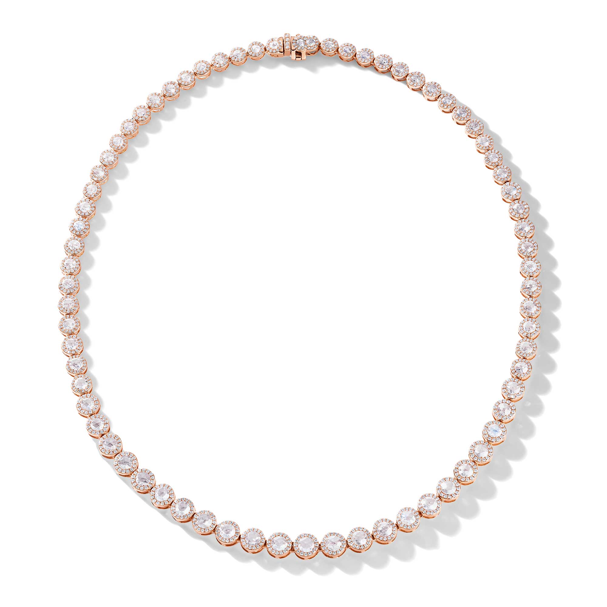 Image of 64Facets rose cut diamond tennis necklace with brilliant cut pave diamonds and 18K rose gold