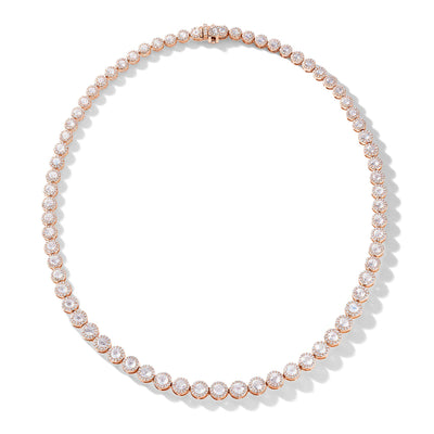 64Facets rose cut diamond tennis necklace with brilliant cut pave diamonds and 18K rose gold