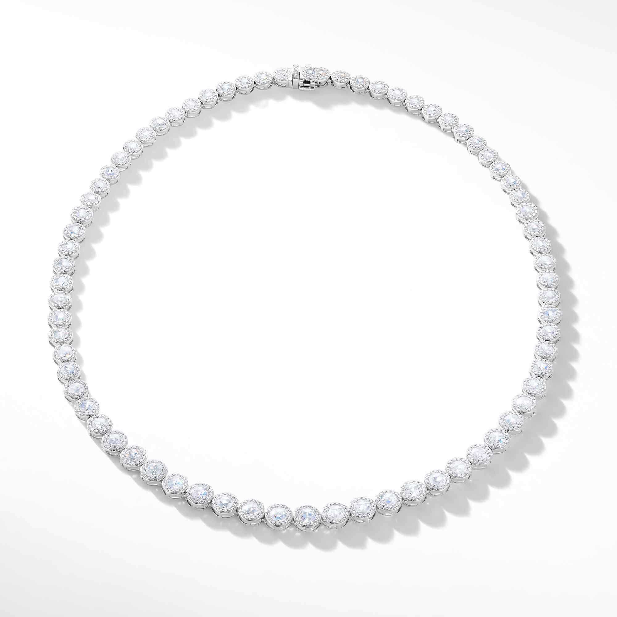 Image of 64Facets rose cut diamond tennis necklace with brilliant cut pave diamonds and 18K white gold