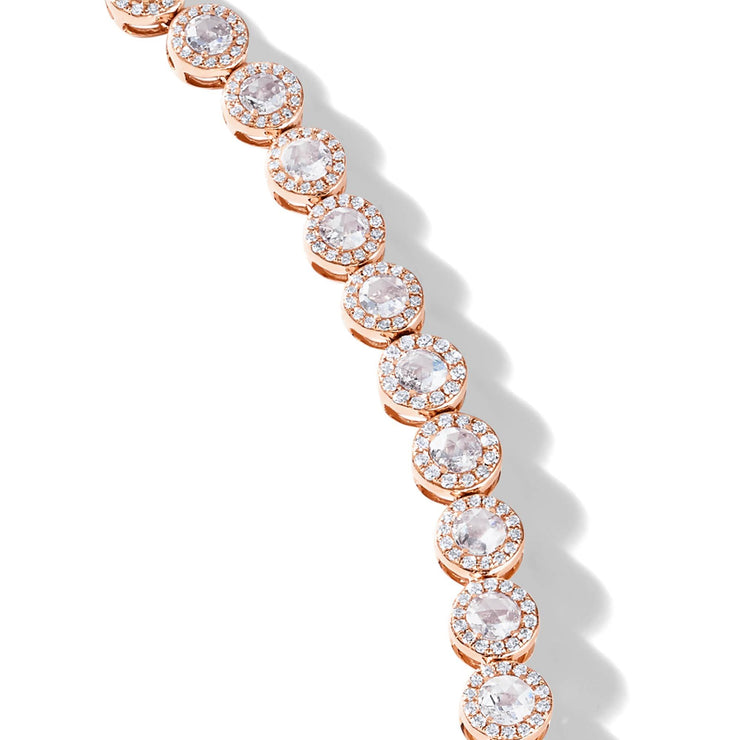 64Facets rose cut diamond tennis necklace with brilliant cut pave diamonds and 18K rose gold