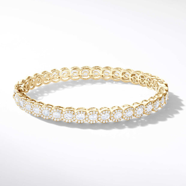 64Facets rose cut diamond bangle bracelet in 18 karat gold and pave diamond accents