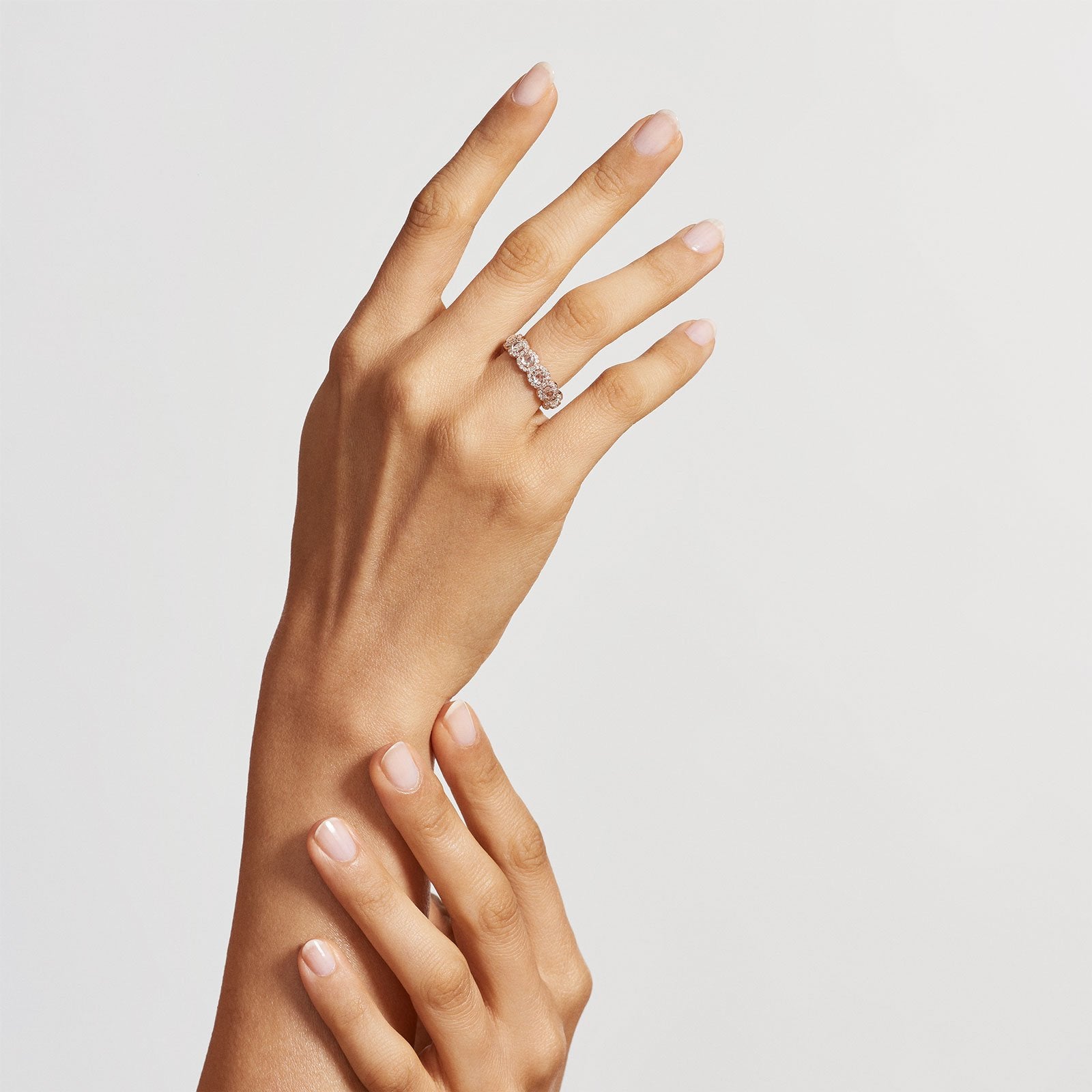 Image of 64Facets Rose Cut Scallop Diamond Band in 18K Gold and Brilliant Cut Diamond Pave Accents