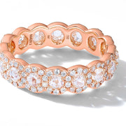 64Facets Rose Cut Scallop Diamond Band in 18K Gold and Brilliant Cut Diamond Pave Accents