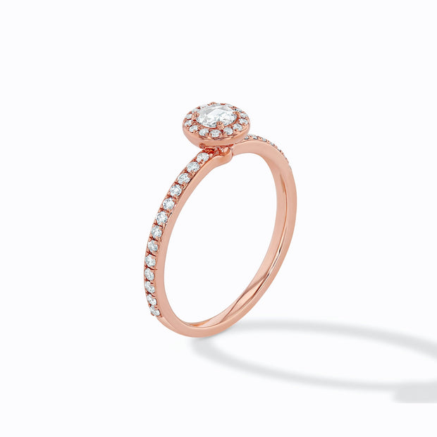 64Facets Rose Cut Diamond Solitaire Ring in 18K Rose Gold