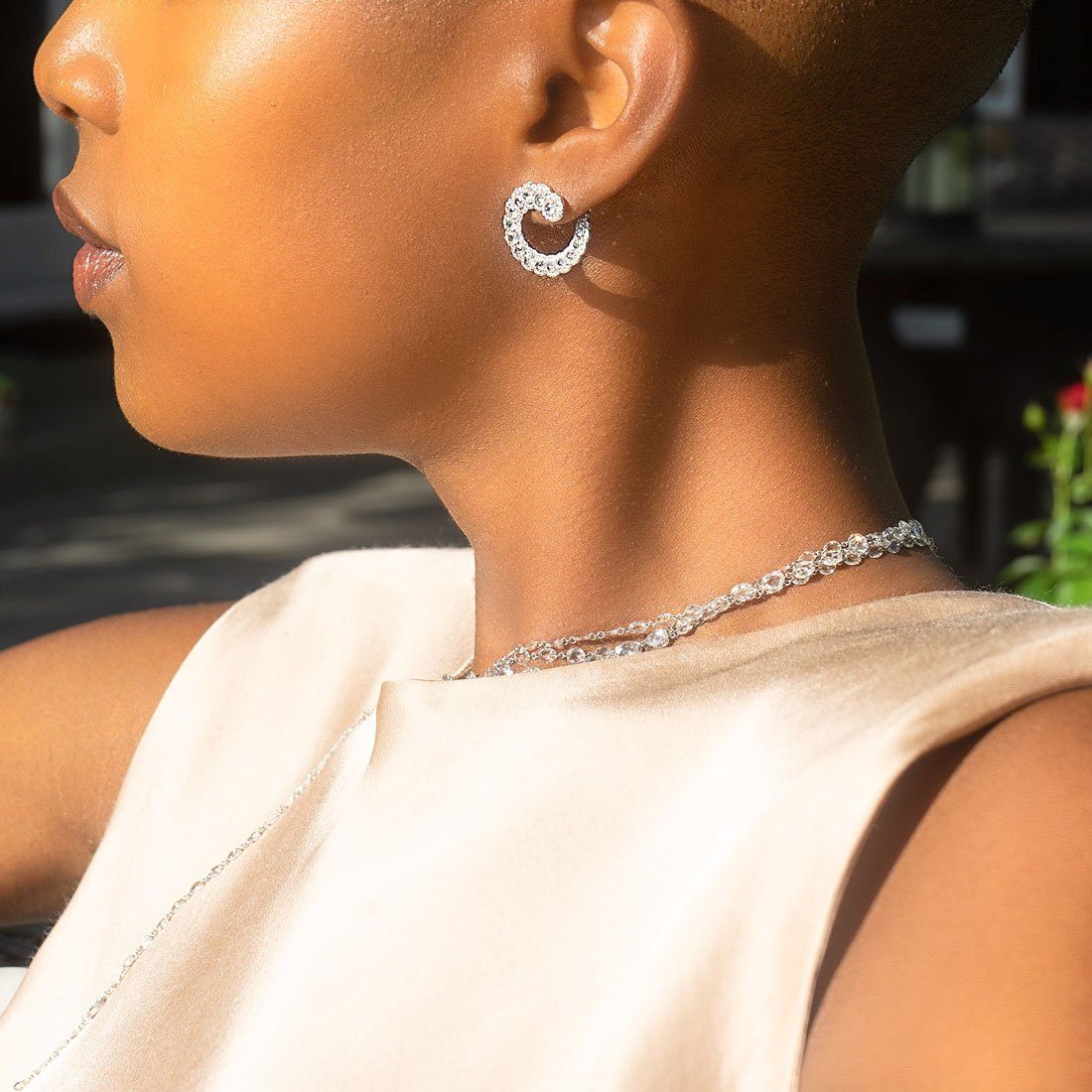 Image of 64facets Scallop Diamond Spiral Hoop Earrings with rose cut diamonds and 18k gold