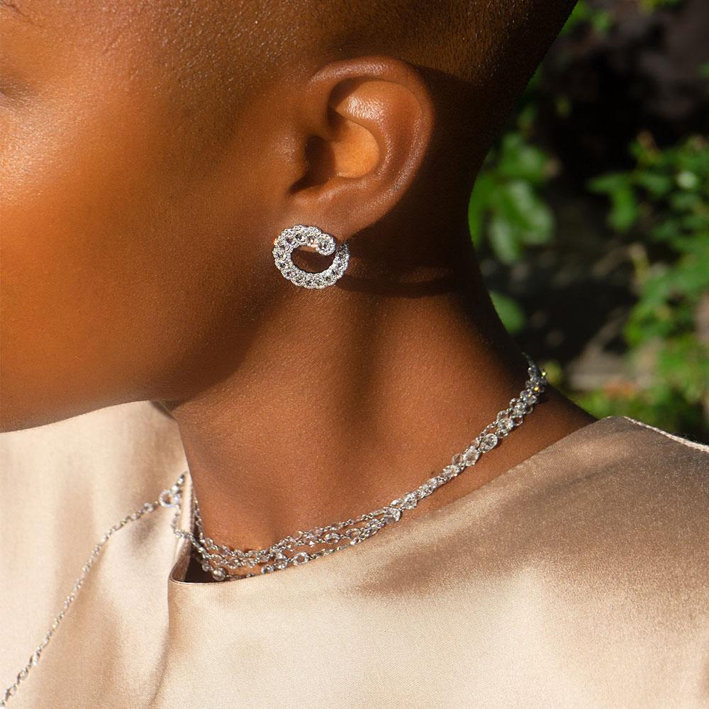 Image of 64facets Scallop Diamond Spiral Hoop Earrings with rose cut diamonds and 18k gold