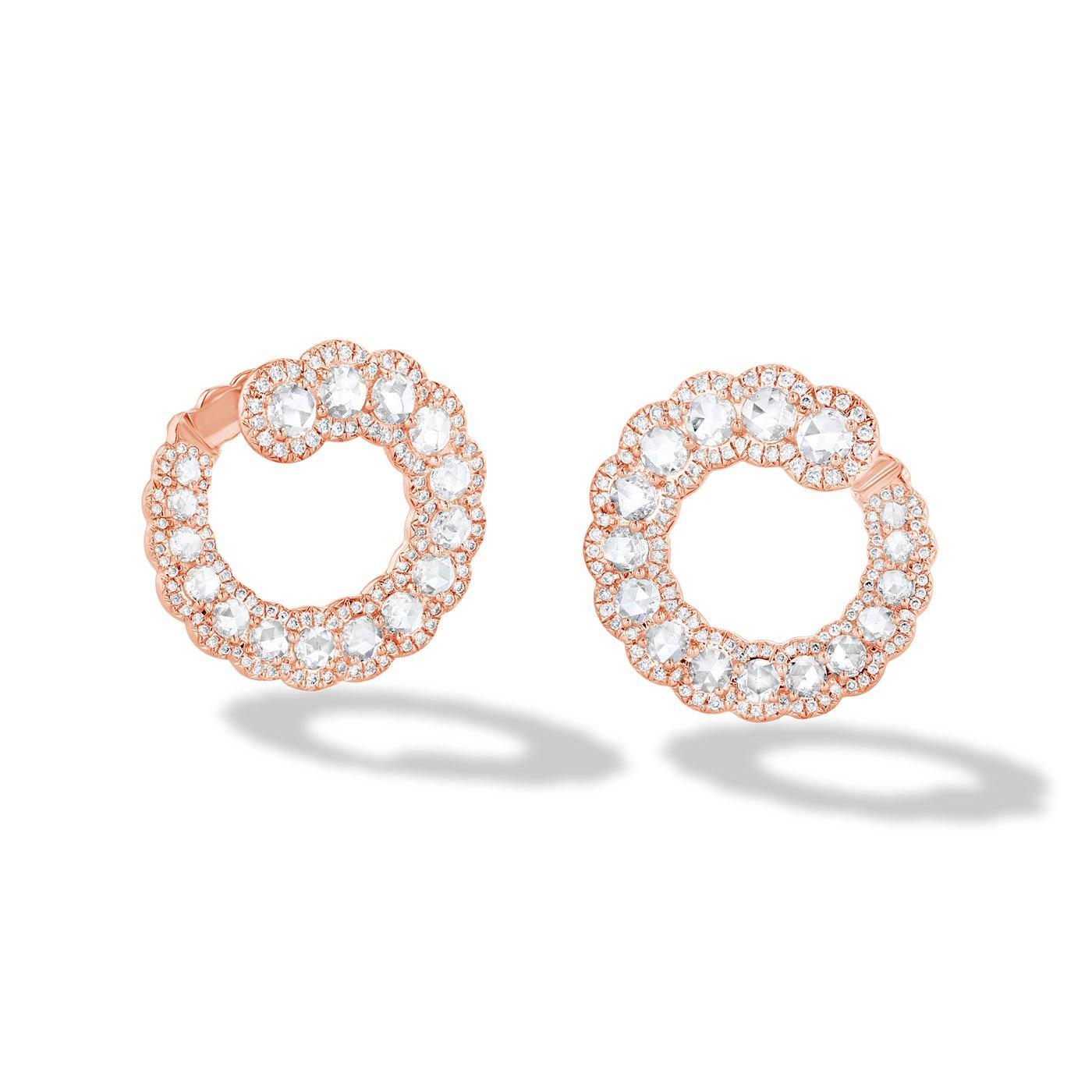Image of 64facets Scallop Diamond Spiral Hoop Earrings with rose cut diamonds and 18k gold