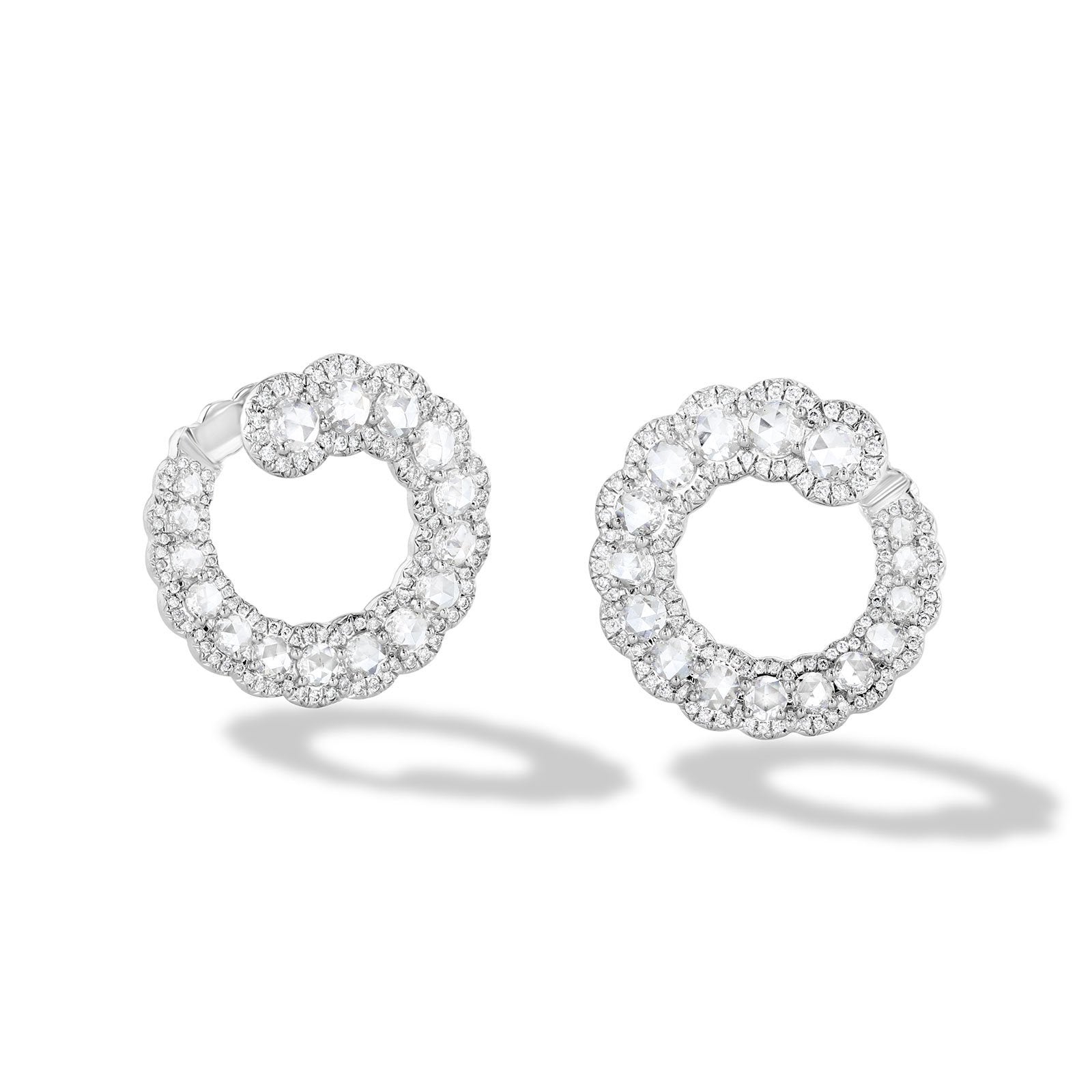 Image of 64facets Scallop Diamond Spiral Hoop Earrings with rose cut diamonds and 18k gold