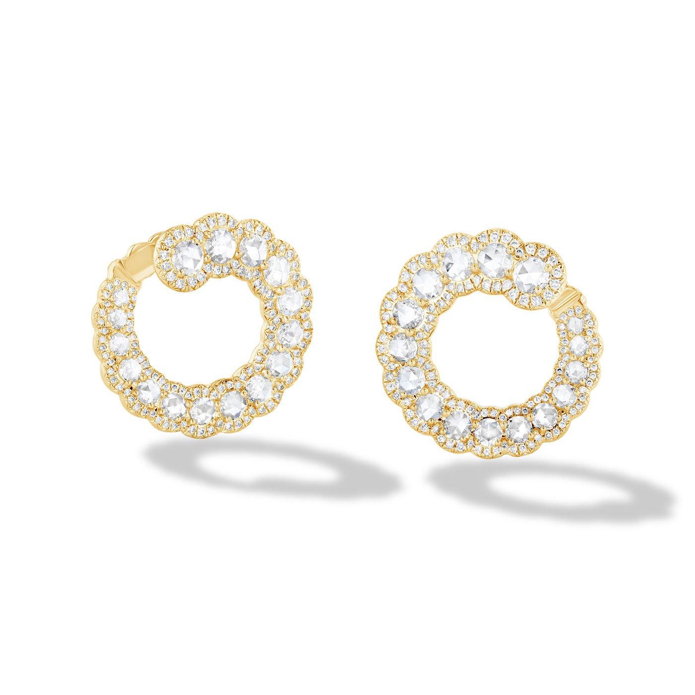 Image of 64facets Scallop Diamond Spiral Hoop Earrings with rose cut diamonds and 18k gold