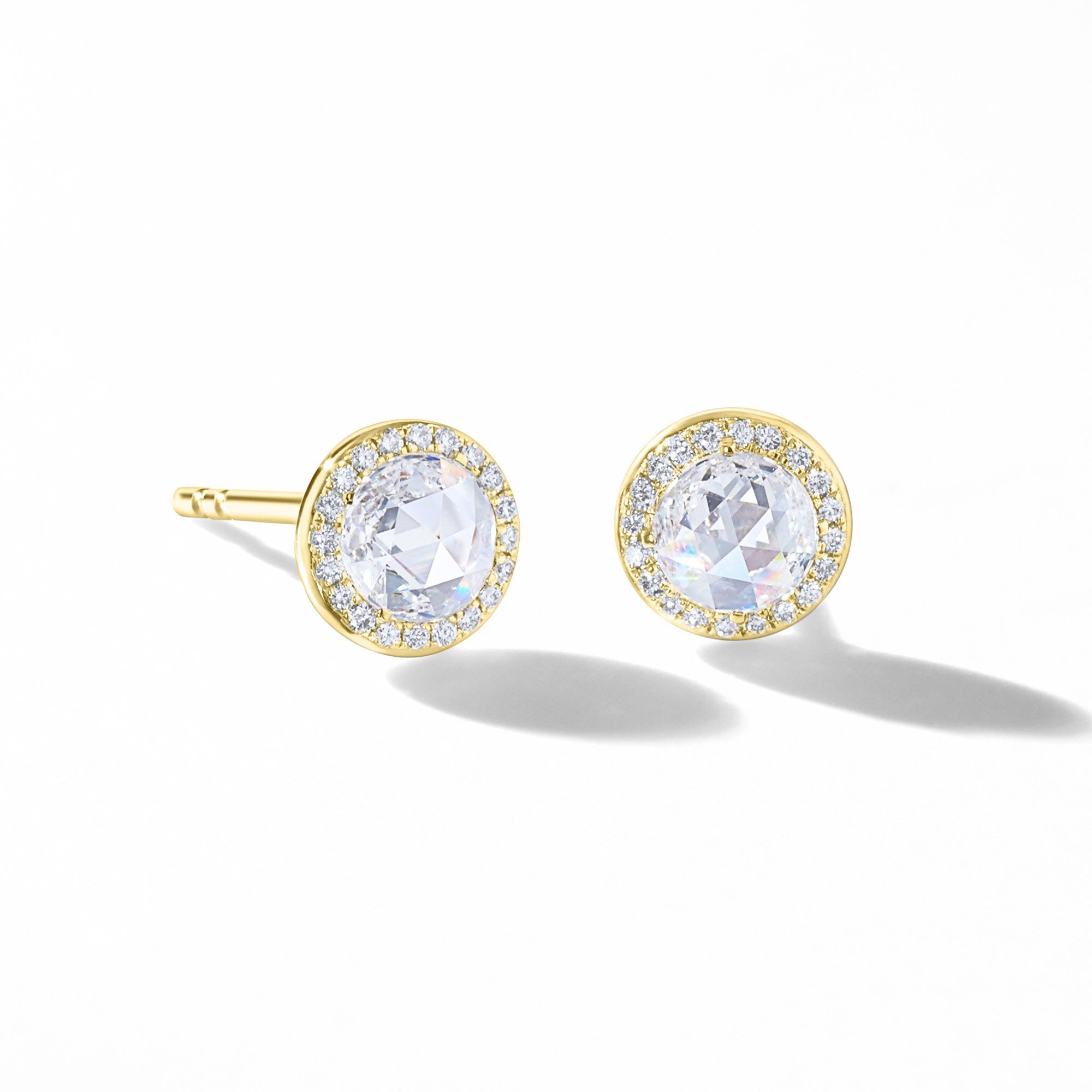 Image of 64Facets Rose Cut Dimaond Stud Earrings in 18K Yellow Gold with Pave Accents