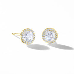 Image of 64Facets Rose Cut Dimaond Stud Earrings in 18K Yellow Gold with Pave Accents