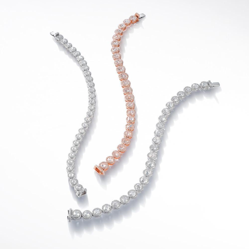 Image of Diamond Tennis Bracelets, Large and Small. Round rose-cut diamonds accented by round brilliant-cut diamonds. 18k White and Rose Gold.