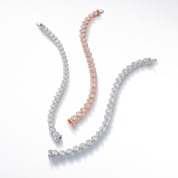 Diamond Tennis Bracelets, Large and Small. Round rose-cut diamonds accented by round brilliant-cut diamonds. 18k White and Rose Gold.