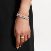 Scallop rose cut diamond tennis bracelet with small brilliant cut diamonds in a pave setting by 64Facets. 18K Gold.