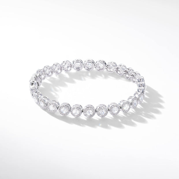Scallop rose cut diamond tennis bracelet with small brilliant cut diamonds in a pave setting by 64Facets