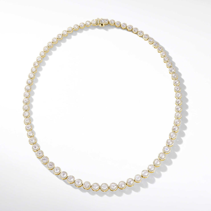 64Facets Scallop Diamond Tennis Necklace in 18K Yellow Gold.