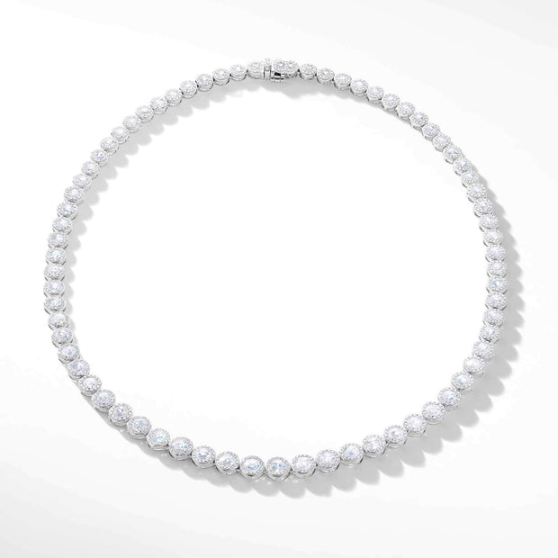 64Facets rose cut diamond tennis necklace with brilliant cut pave diamonds and 18K white gold