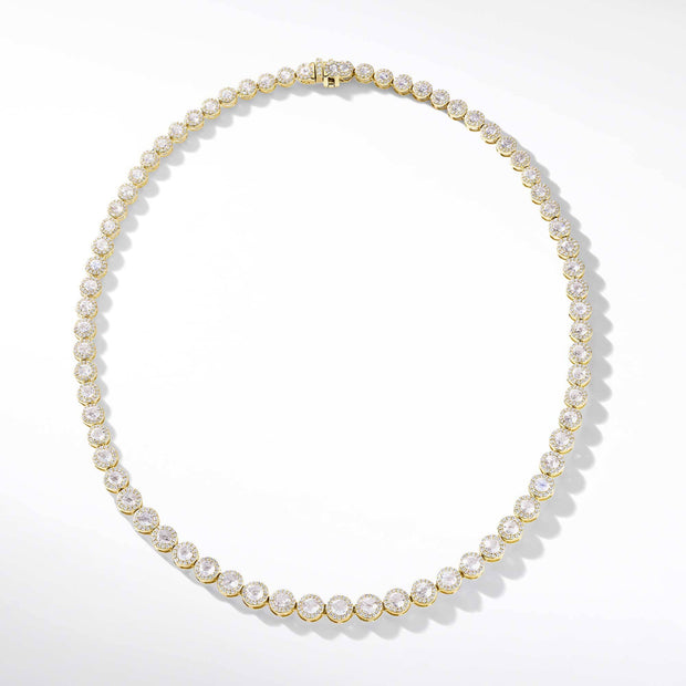 64Facets Scallop Diamond Tennis Necklace in 18K Yellow Gold.