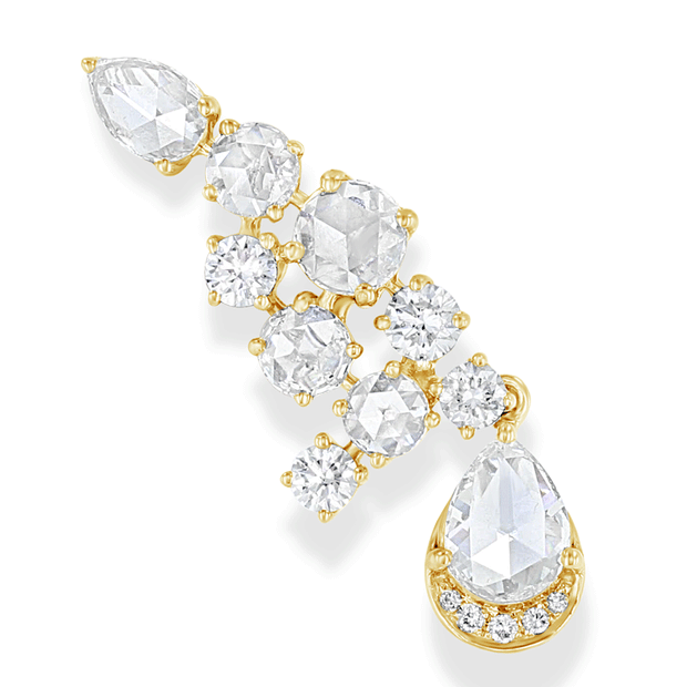 64Facets Diamond Crawler Earrings with Rose Cut and Brilliant Cut Diamonds set in 18k Gold
