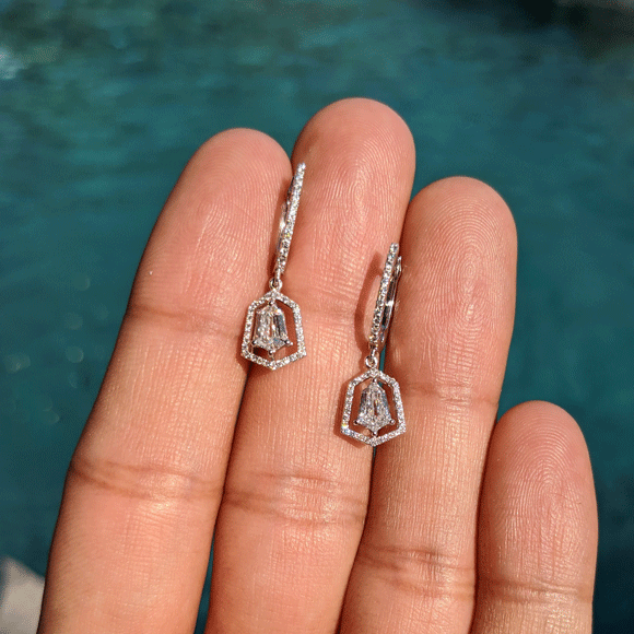 64Facets Serendipity Diamond Tulip Drop Earrings with Step Cut Diamonds and Brilliant Cut Pave Diamonds in 18K Gold