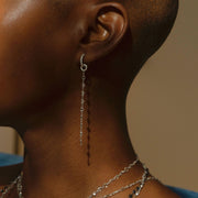64Facets thin rose cut diamond single drop tassel earring