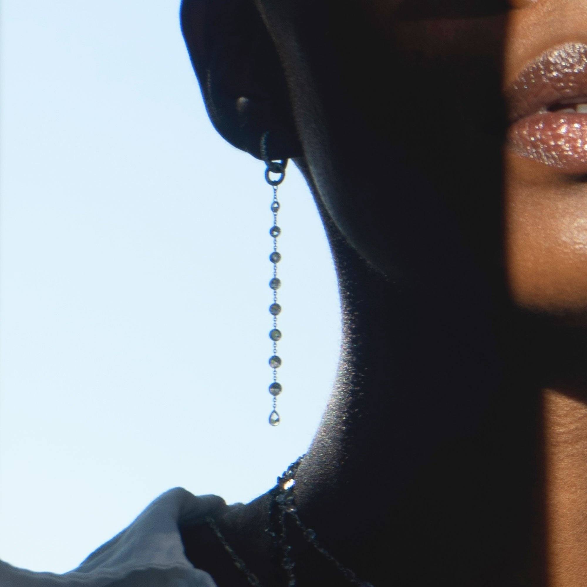 Image of 64Facets thin rose cut diamond single drop tassel earring