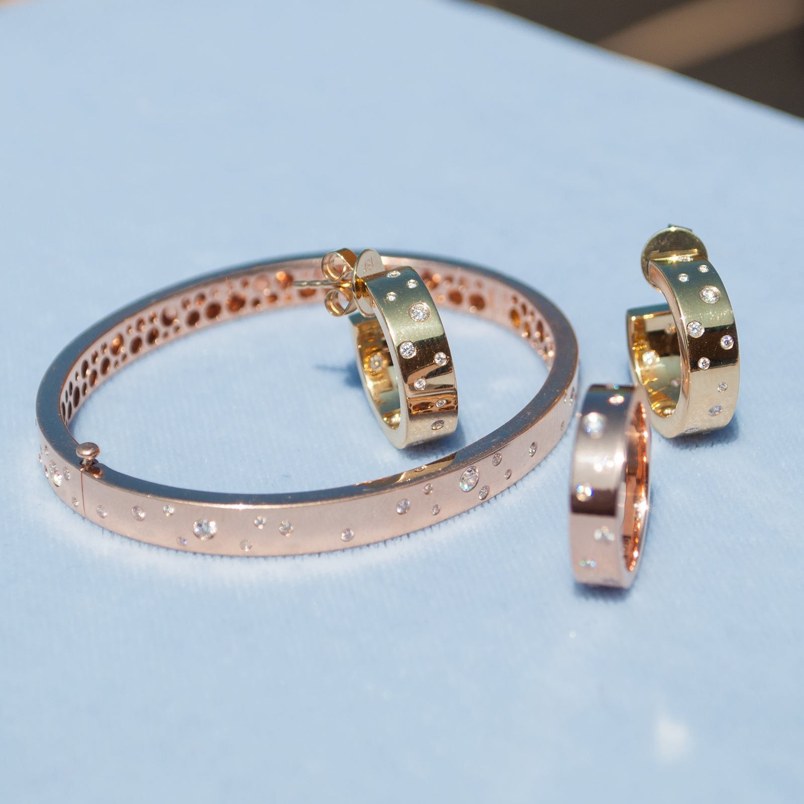 Image of 64facets astral gold and diamond bangle hoops and ring