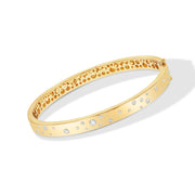 64Facets Gold Hinged Bangle Bracelet with Rose Cut Diamonds Sprinkled on 18k Gold