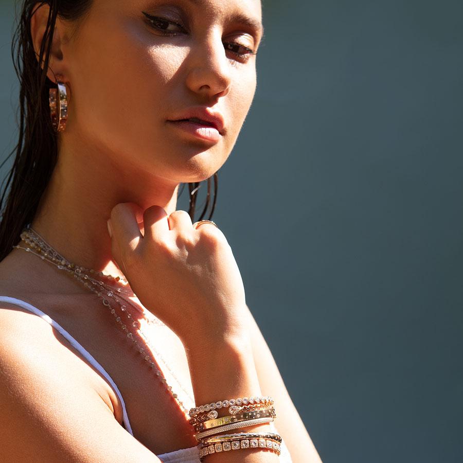 Image of 64Facets gold and diamond hoop earrings with rose cut diamonds and 18k gold