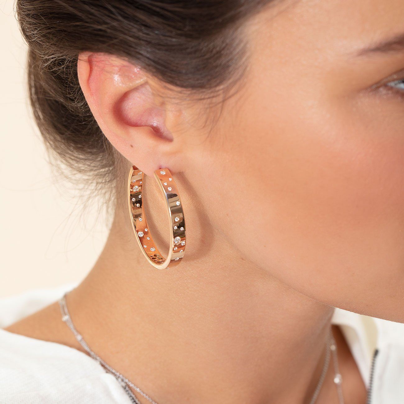 Image of 64Facets gold and diamond hoop earrings with rose cut diamonds and 18k gold