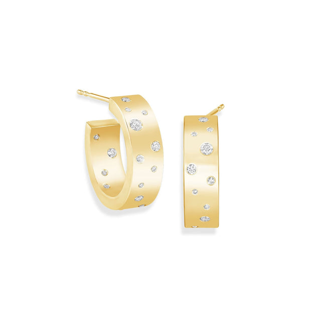 64facets gold and diamond Stardust Astral hoop earrings with rose cut diamonds and 18k gold