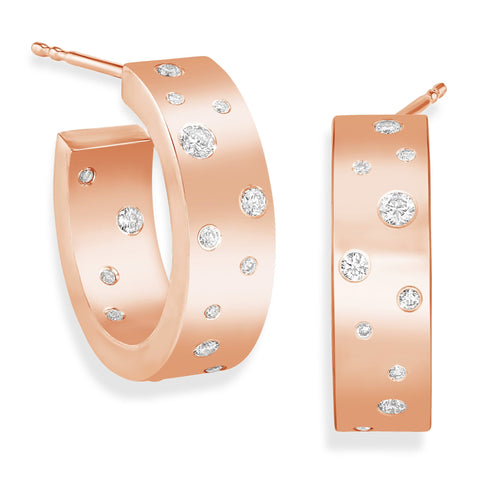 64facets gold and diamond Stardust Astral hoop earrings with rose cut diamonds and 18k gold