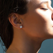 64Facets Star Shaped Step Cut Diamond Stud Earrings in 18K Gold