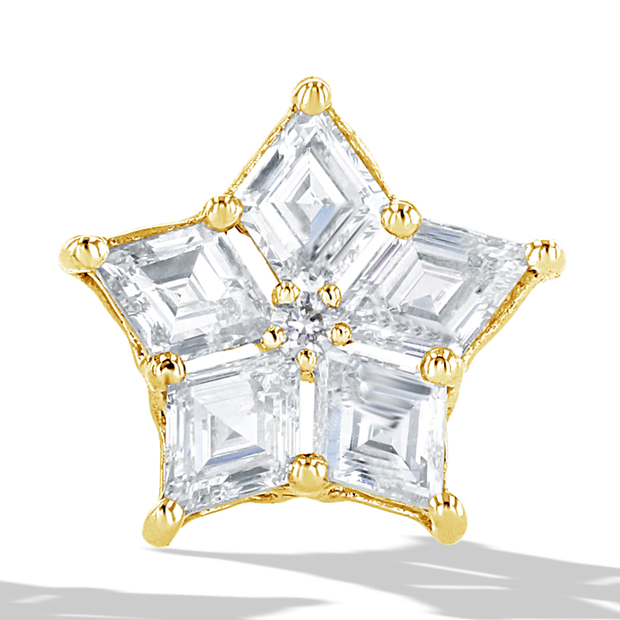 64Facets Star Shaped Step Cut Diamond Stud Earrings in 18K Gold