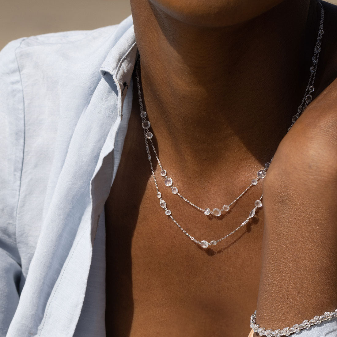 Image of 64Facets triple Station Diamond and Gold Chain Necklace