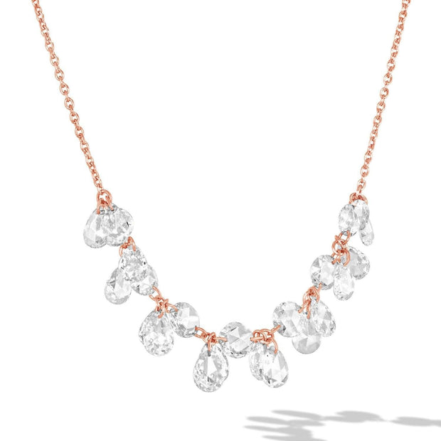 64Facets rose gold chain with rose cut diamond waterdrops