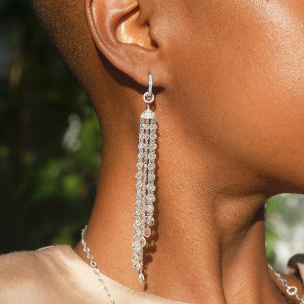 64facets rose cut diamond waterfall tassel earrings 